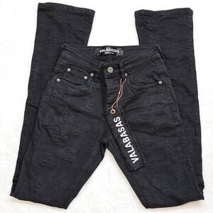 Valabasas Black All Over Embossed Logo Slim Flare Bootcut Jeans Y2K Sz.28